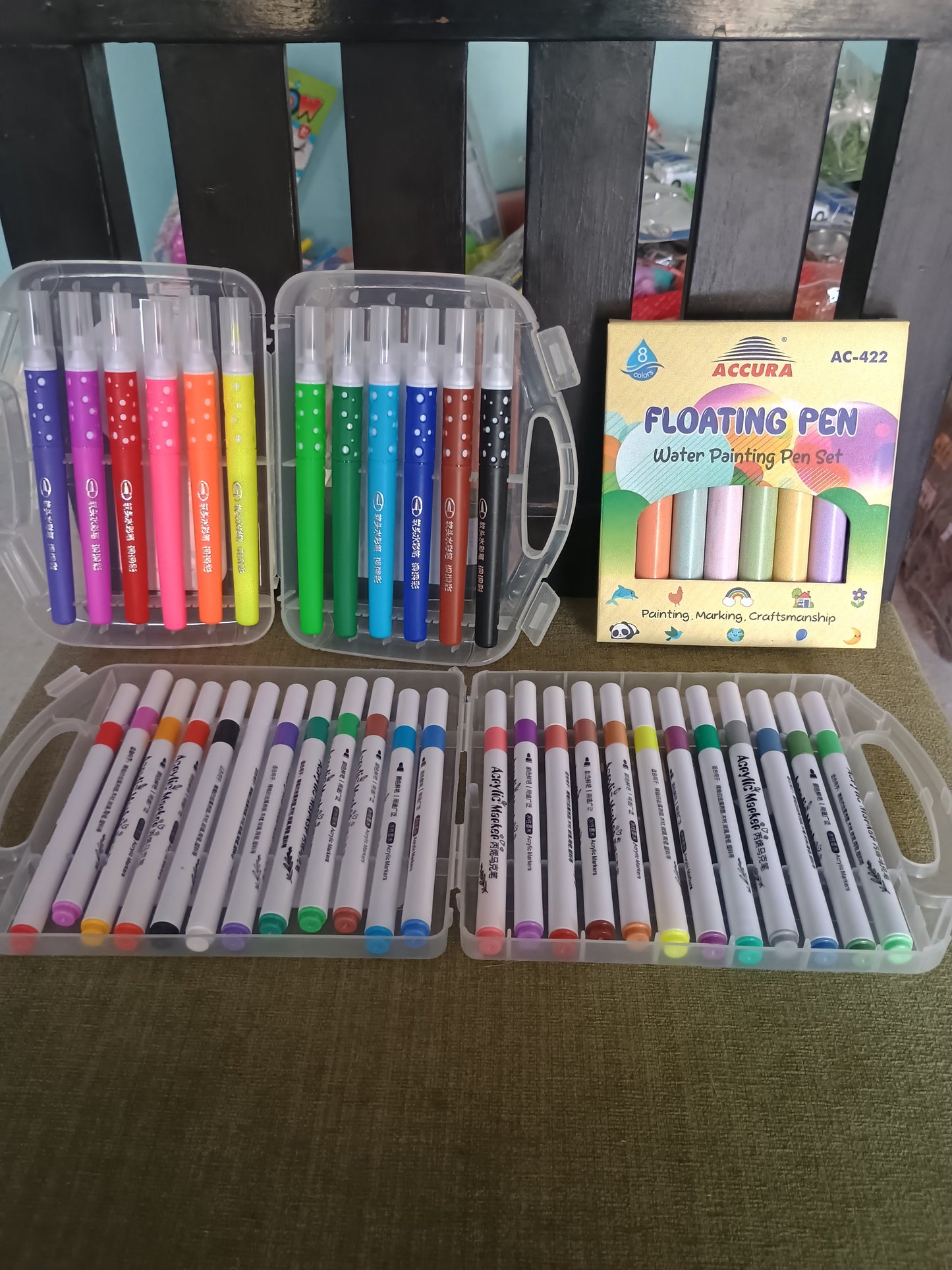 Combo Pack: 24 Acrylic Markers + 8 Floating Colors + 12 Color Pan Brush Set