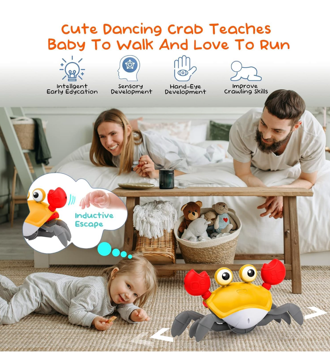 Crawling Rechargeable Crab Toy for Kids – Dancing Crawling Baby Toys, Electronic Walking Moving Toys for Babies Infant Toddlers Fun Play Interactive Early Learning Educational Toys