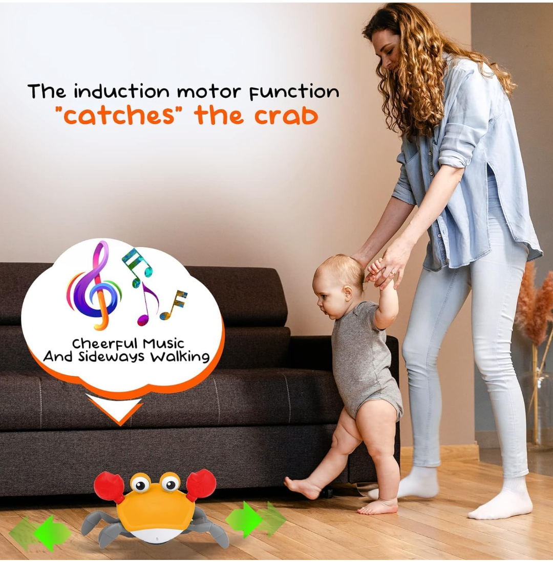 Crawling Rechargeable Crab Toy for Kids – Dancing Crawling Baby Toys, Electronic Walking Moving Toys for Babies Infant Toddlers Fun Play Interactive Early Learning Educational Toys