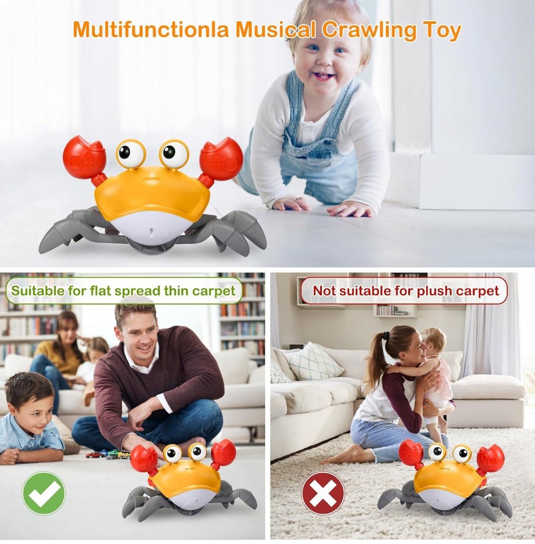 Crawling Rechargeable Crab Toy for Kids – Dancing Crawling Baby Toys, Electronic Walking Moving Toys for Babies Infant Toddlers Fun Play Interactive Early Learning Educational Toys