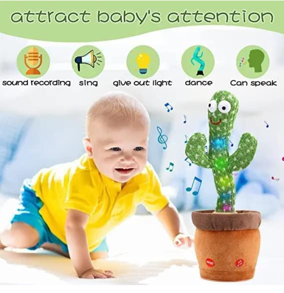 Dancing Cactus Toy for Kids ,Talking Singing Children Baby Plush Electronic Toys Voice Recording Repeats What You Say LED Lights