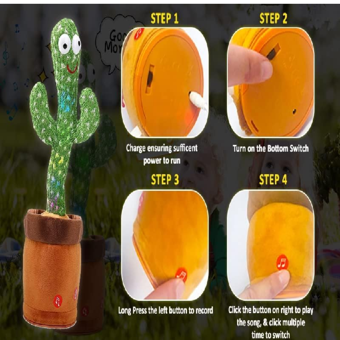 Dancing Cactus Toy for Kids ,Talking Singing Children Baby Plush Electronic Toys Voice Recording Repeats What You Say LED Lights